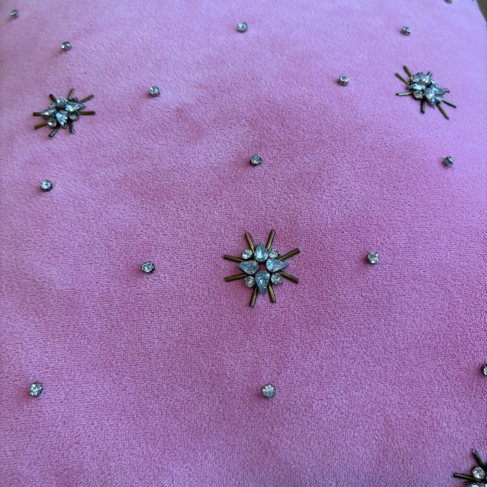 Y2K Juicy Couture Pink Velour Rhinestone Starburst Decorative Throw Pillow 12x12